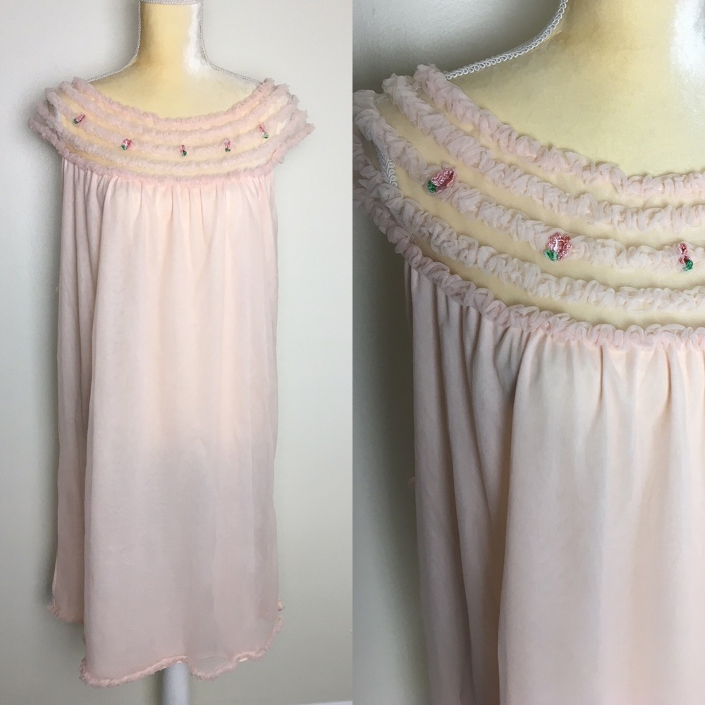 Vintage 60s 70s nylon chiffon ruffle nightgown lingerie
